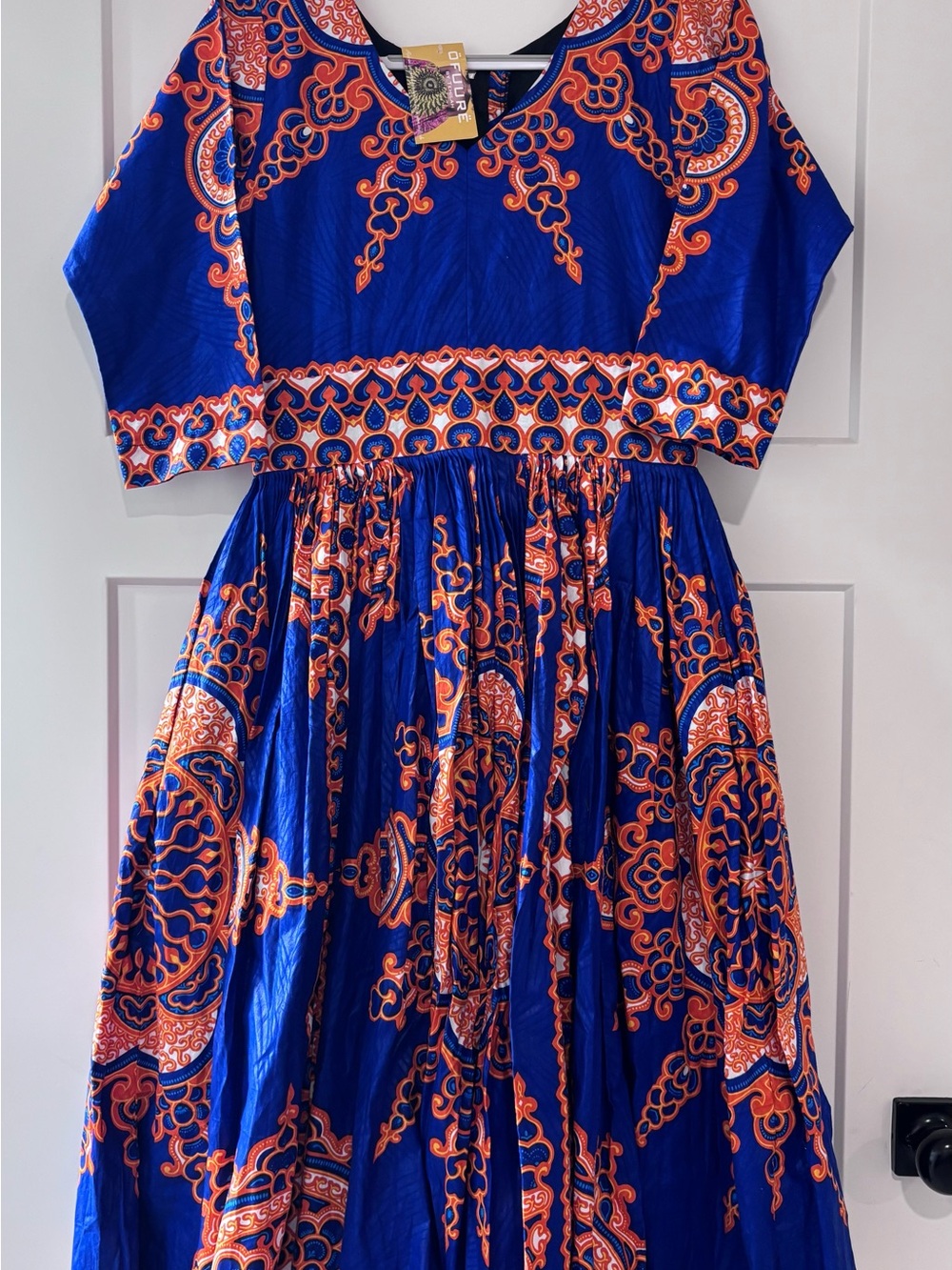 Women’s Ofuure “Victoria” Blue & Orange Printed dress